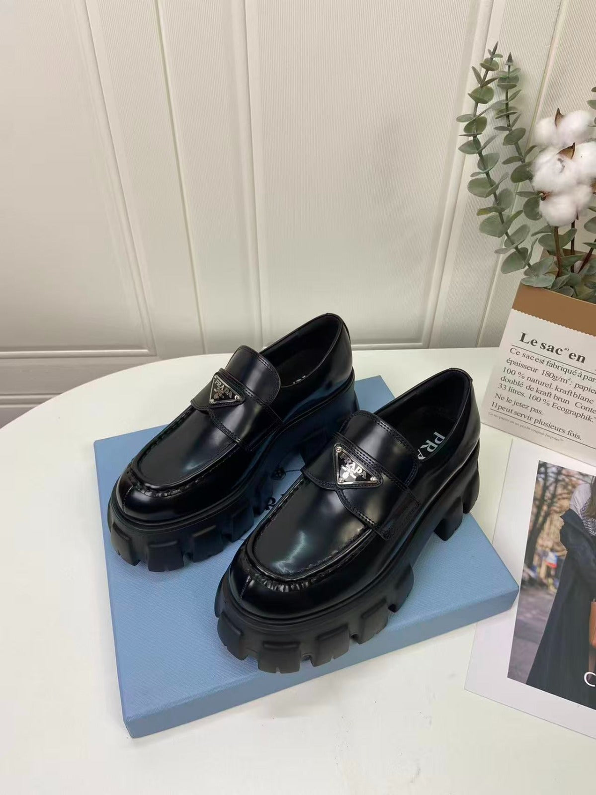 Prada Brushed Leather Monolith Loafers