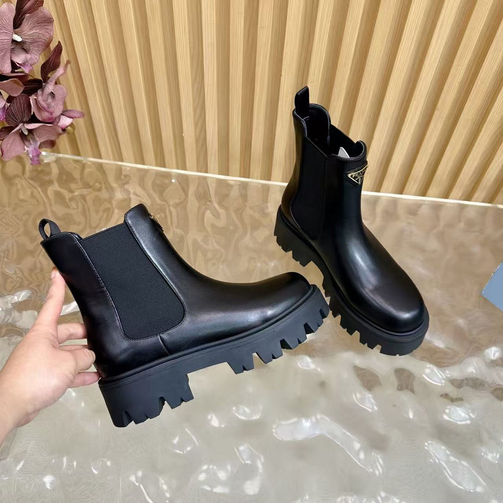 Prada Stride Brushed Leather Booties 'Black'