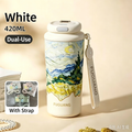 420ML Dual Drink Insulated Tumbler, Van Gogh Starry Night Art Travel Mug with Lanyard & Extra Shoulder Strap