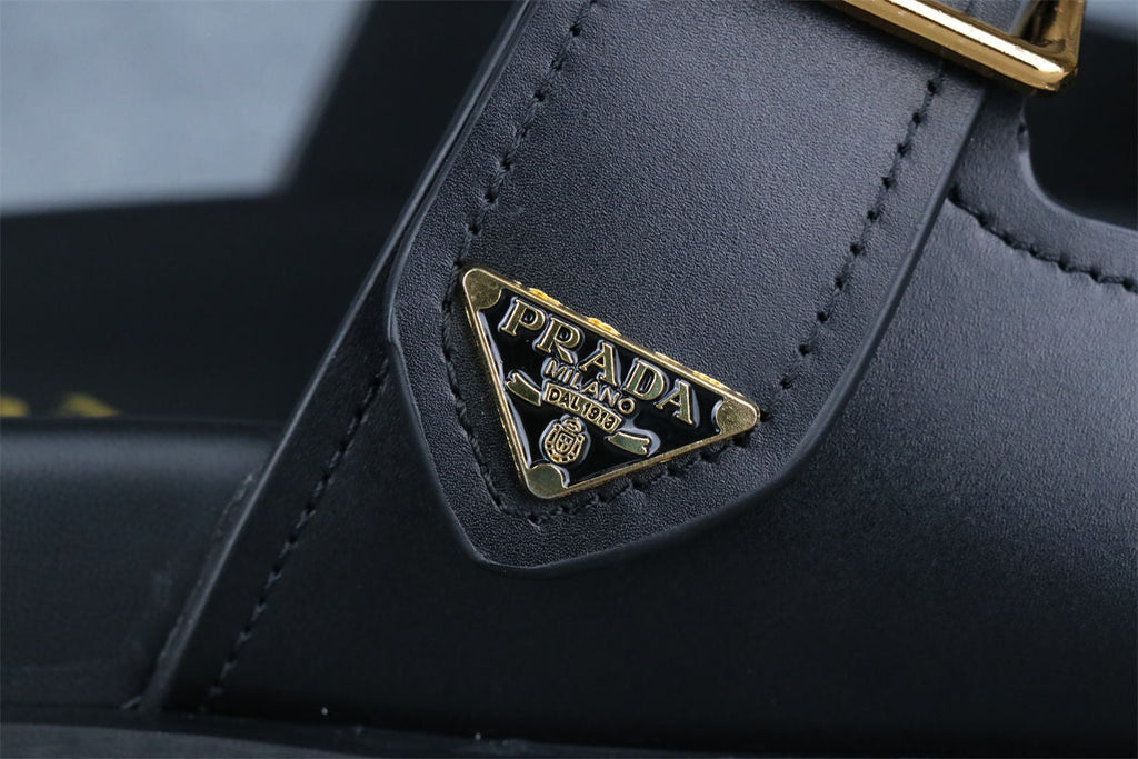 Prada Leather Dual-Buckle Slide Sandals