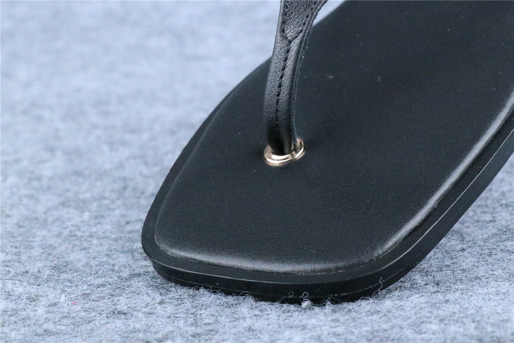 Chanel Lambskin CC Thong Sandals 'Black'