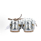 Women Metallic Silver Gold Mesh Retro Sneakers, Triple Lace Up Flat Y2K Athletic Walking Shoes, Vintage Low Top Streetwear Trainers