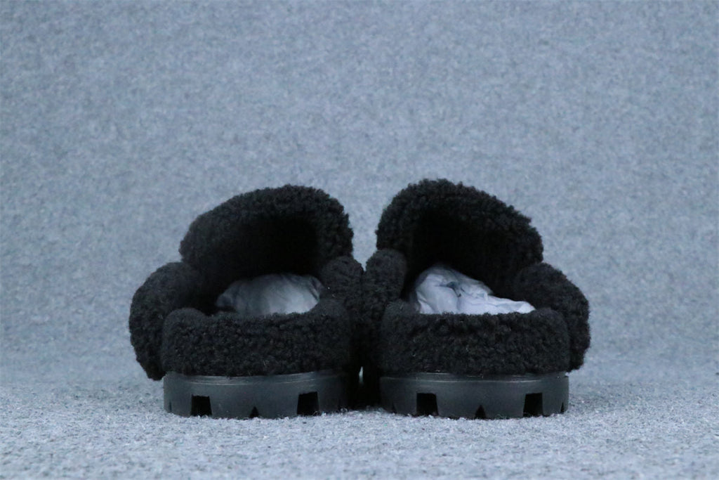 Prada Triangle Logo-Plaque Shearling Backless Loafer