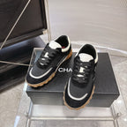 CHANEL 26S LOW TOP SNEAKERS IN BLACK SUEDE AND BLACK FABRIC WITH RUBBER SOLE